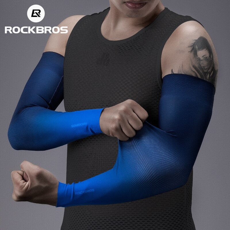 ROCKBROS UPF50+ Sport Arm Sleeves Sun Protection Anti-UV Ice Silk Women Men Travel Breathable Running Unisex Sleeves Arm Warmer